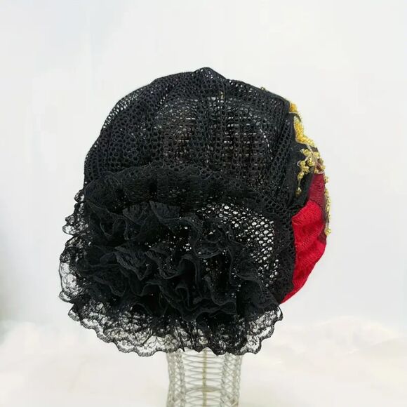 Red Beanie with Golden Beads Breathable Head Wrap and Chemo Cap Women & Girls - Picture 9 of 15